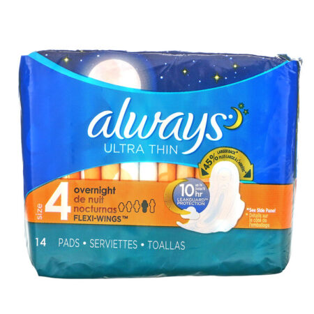 Always, Ultra fino com aletas, tamanho 4, para toda a noite, 14 almofadas