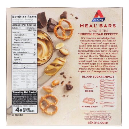 Atkins, Barra de Pretzel de Manteiga de Amendoim e Chocolate, 5 Barras, 48 g (1,69 oz) Cada - Image 2