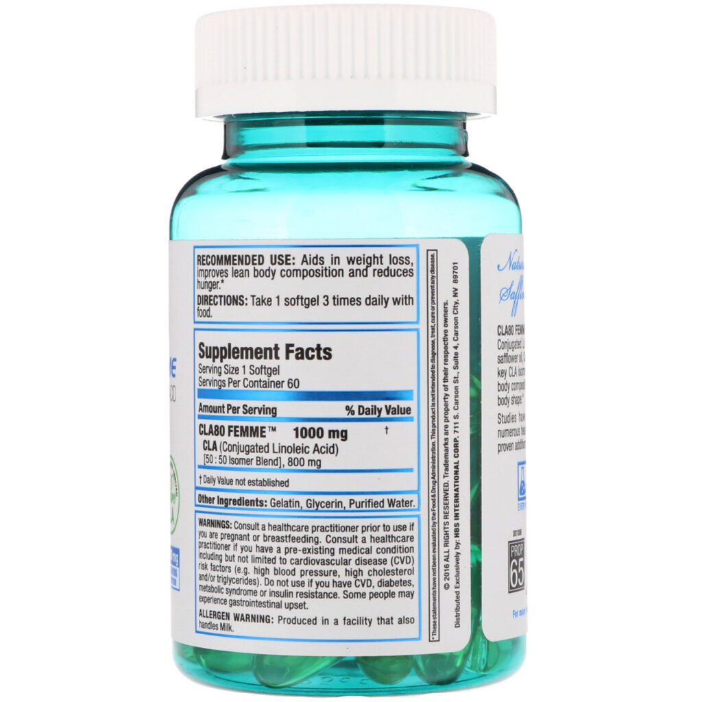 FEMME, CLA80 Femme, CLA de Grau Premium, 1.000 mg, 60 Cápsulas Gelatinosas - Imagem 2
