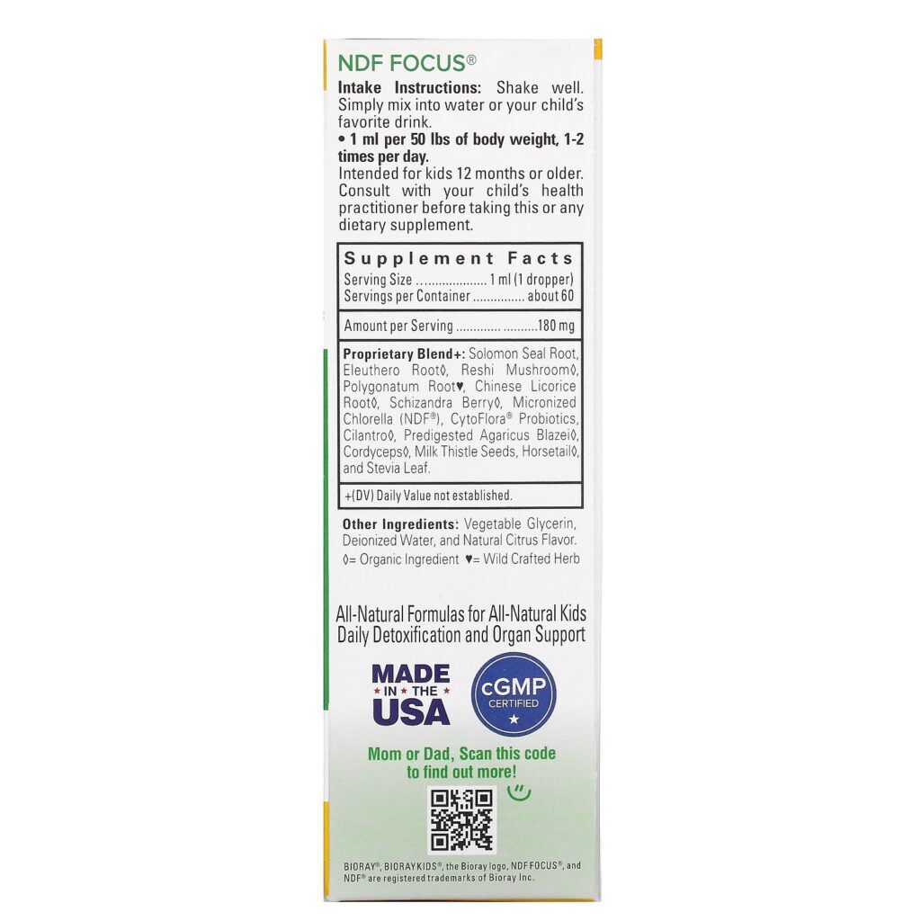Bioray, NDF Focus, Boost Attention & Remove Toxins, Kids, Sabor Cítrico, 2 fl oz. (60 ml) - Imagem 2
