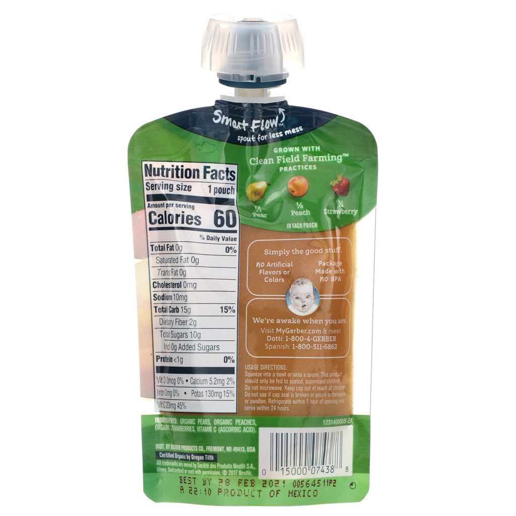 Gerber, Smart Flow, Organic, Pear, Peach, Strawberry, 3.5 oz (99 g) - Imagem 2