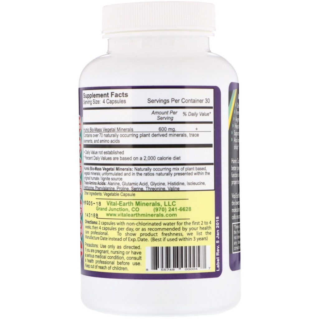 Vital Earth Minerals, Cápsulas de Minerais Húmicos, 120 Cápsulas - Imagem 2