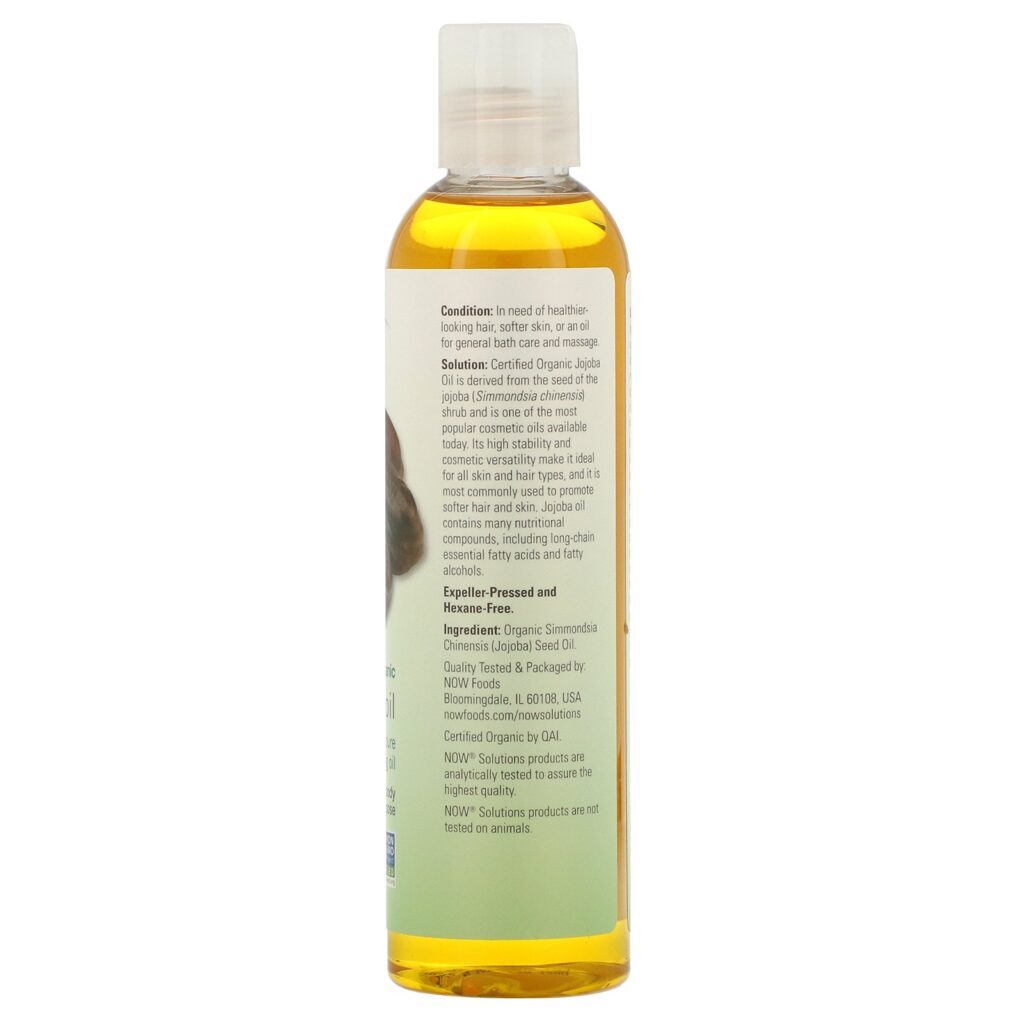 Now Foods, Soluções, com Certificação Orgânica, Óleo de Jojoba, 237 ml (8 fl oz) - Imagem 2