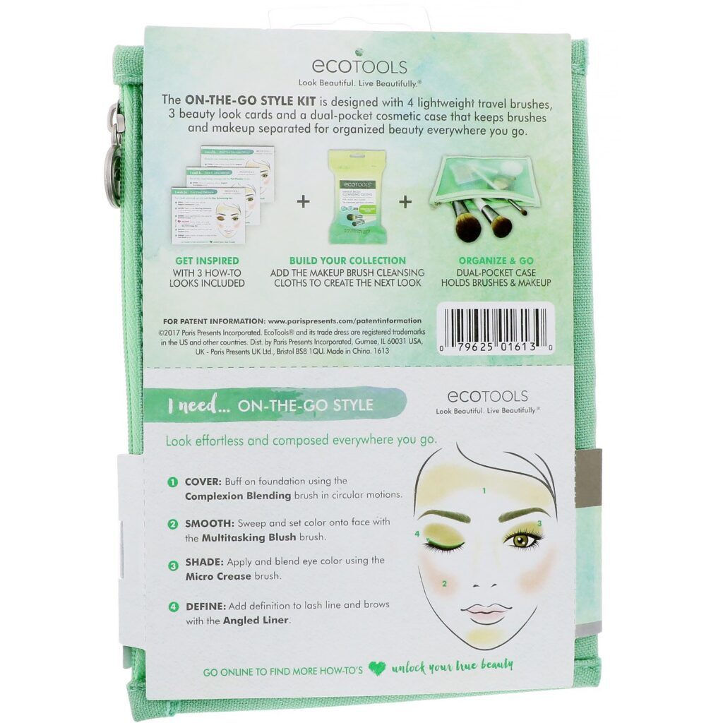 EcoTools, Kit de Pincéis para Viagem, Kit de 4 Unidades e Estojo com Dois Bolsos - Imagem 4