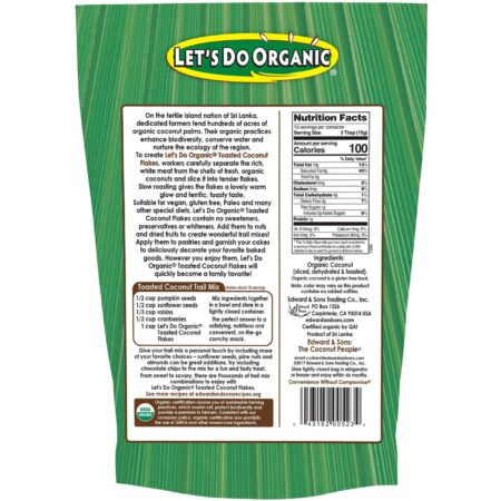 Edward & Sons, Let's Do Organic, Flocos de Coco Torrado Não Adiçados 100% Orgânicos, 7 oz (200 g) - Image 2