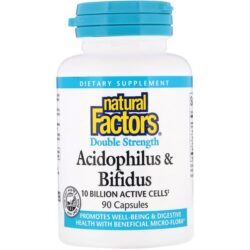 Natural Factors, Acidophilus e bifidus, força dupla, 10 bilhões de células ativas, 90 cápsulas
