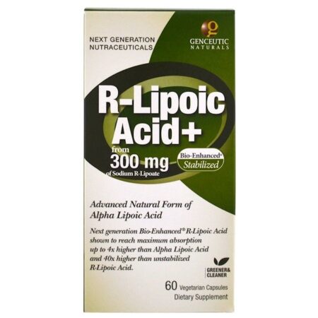 Genceutic Naturals, Ácido R-lipoico +, 300 mg, 60 Cápsulas Vegetais