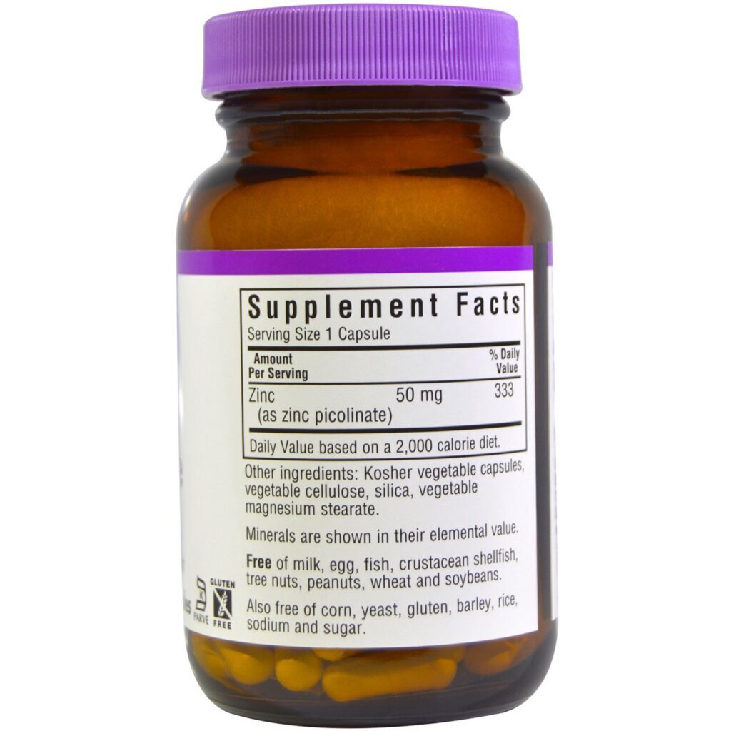 Bluebonnet Nutrition, Zinc Picolinate, 50 mg, 100 Vegetable Capsules - Imagem 2
