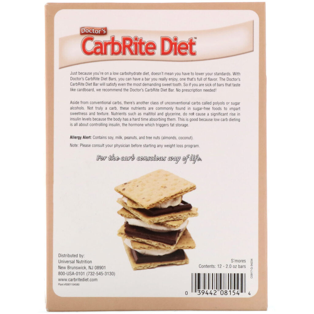 Universal Nutrition, Doctor's CarbRite Diet Bars, Smores, 12 Bars, 2.00 oz (56.7 g) Each - Imagem 3