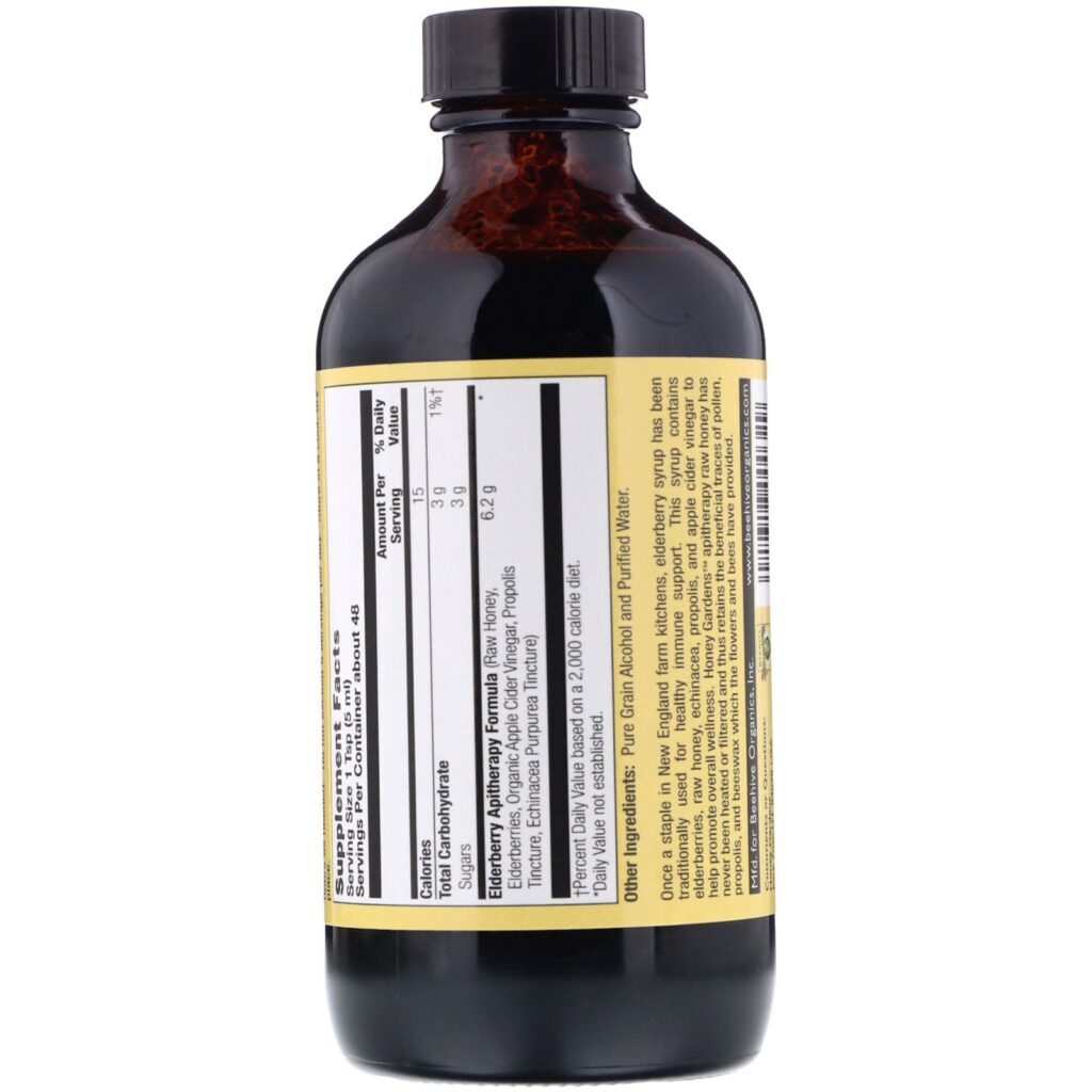 Honey Gardens, Elderberry Syrup with Apitherapy Raw Honey, Organic Apple Cider Vinegar and Propolis, 8 fl oz (240 ml) - Imagem 2