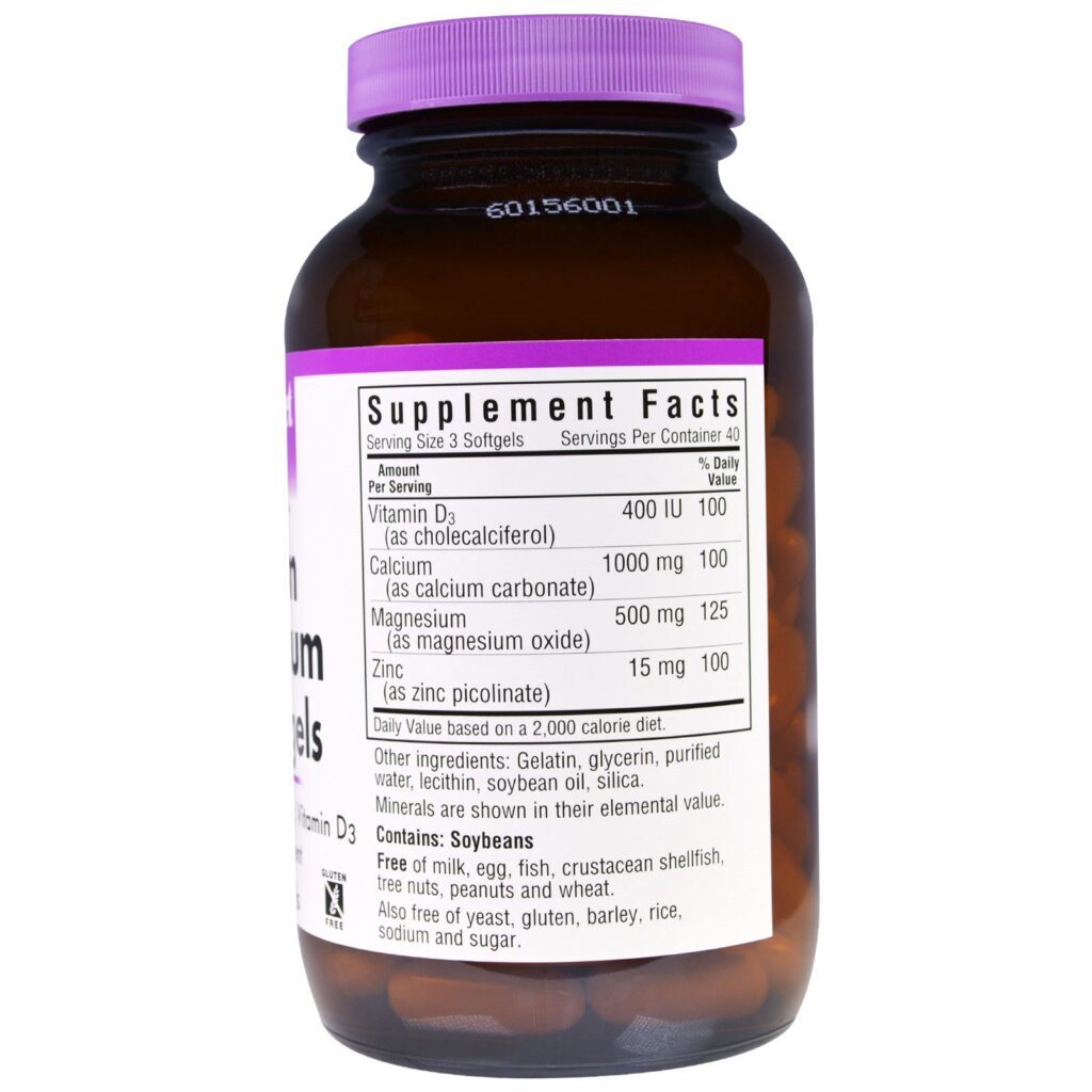 Bluebonnet Nutrition, Cálcio, Magnésio e Zinco, 120 Cápsulas Softgel - Imagem 2