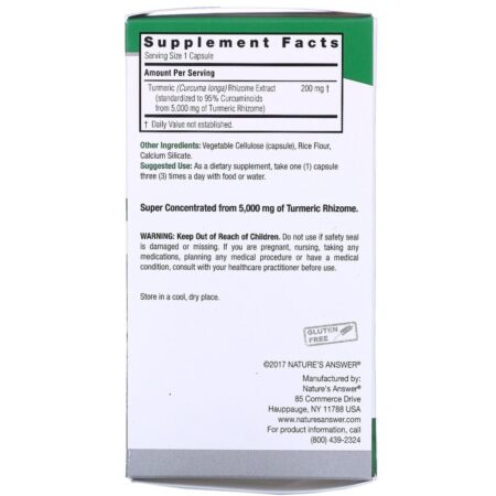 Nature's Answer, Turmeric-3, 5,000 mg, 90 Vegetarian Capsules - Imagem 2
