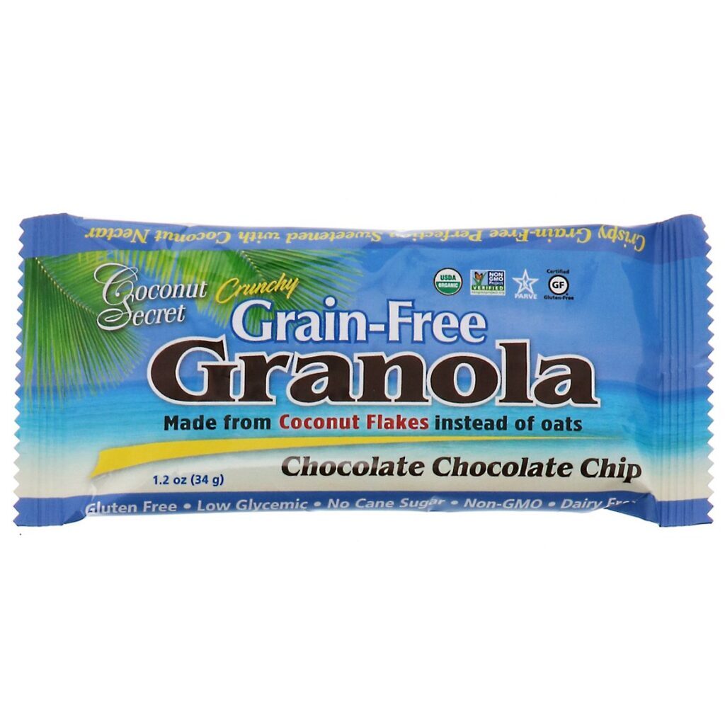 Coconut Secret, Crunchy Grain Free Granola Bar, Chocolate Chocolate Chip, 12 Bars, 1.2 oz (34 g) Each - Imagem 4