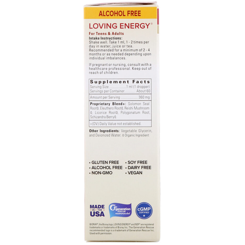 Bioray, Loving Energy, Suporte Adrenal com Cogumelos Medicinais, Sem Álcool, 2 fl oz (60 ml) - Imagem 2