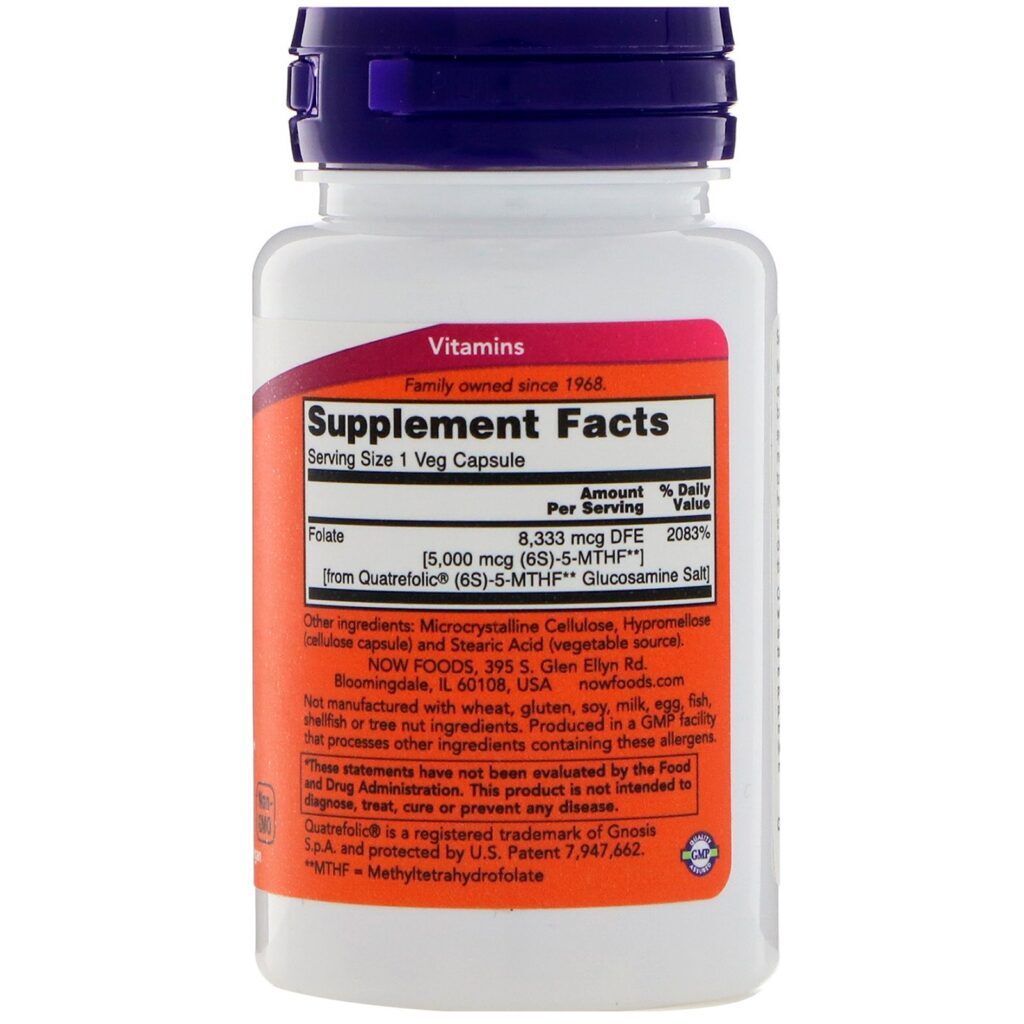 Now Foods, Metil Folato, 5,000 mcg, 50 Cápsulas Vegetais - Imagem 2