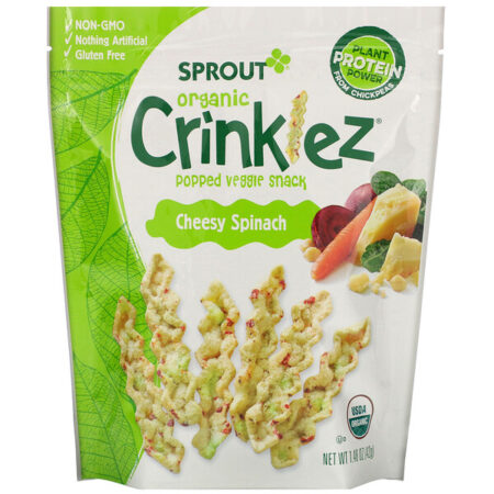 Sprout Organic, Crinklez, Popped Veggie Snack, Espinafre com Queijo, 1,48 oz (42 g)