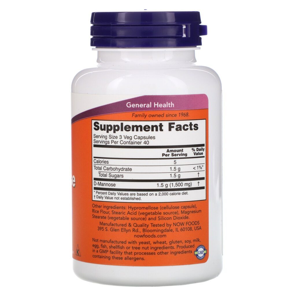Now Foods, D-Manose, 500 mg, 120 Cápsulas Vegetais - Imagem 2