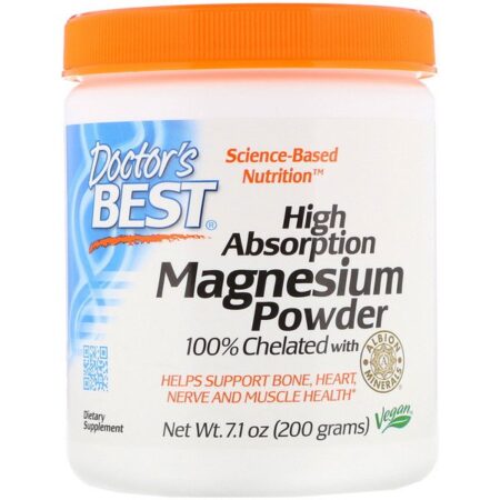 Doctor's Best, Magnésio de Alta Absorção em Pó 100% Quelado com Minerais Albion, 200 g (7,1 oz)