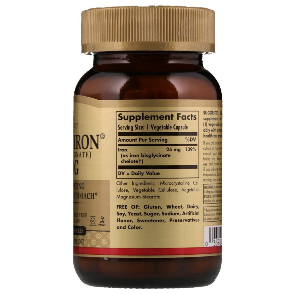 Solgar, Gentle Iron, 25 mg, 90 Vegetable Capsules - Imagem 2