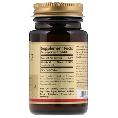 Solgar, Vitamina B2 (Riboflavina), 50 mg, 100 Comprimidos - Image 2