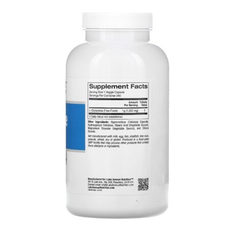 Lake Avenue Nutrition, L-Glutamina, 1.000 mg, 240 Cápsulas Vegetais - Image 2