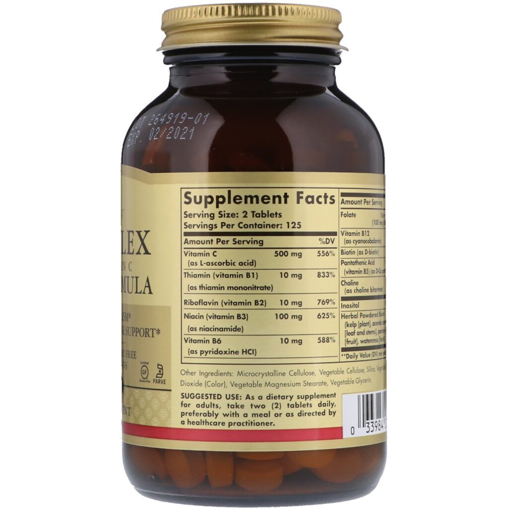 Solgar, B-Complex com Vitamina C Stress Formula, 250 Comprimidos - Imagem 2