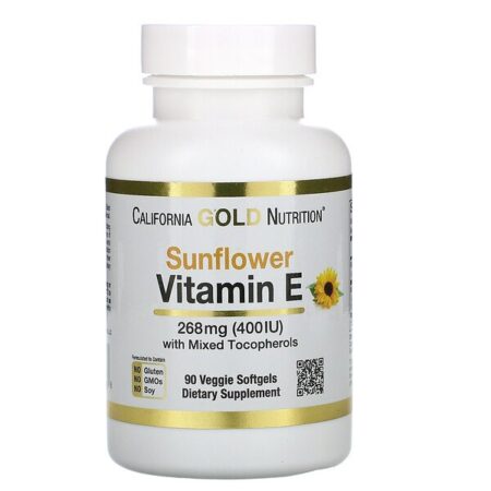 California Gold Nutrition, Vitamina E Sunflower, com Tocopherols Mistos, 400 UI, 90 Cápsulas Softgel Vegetais