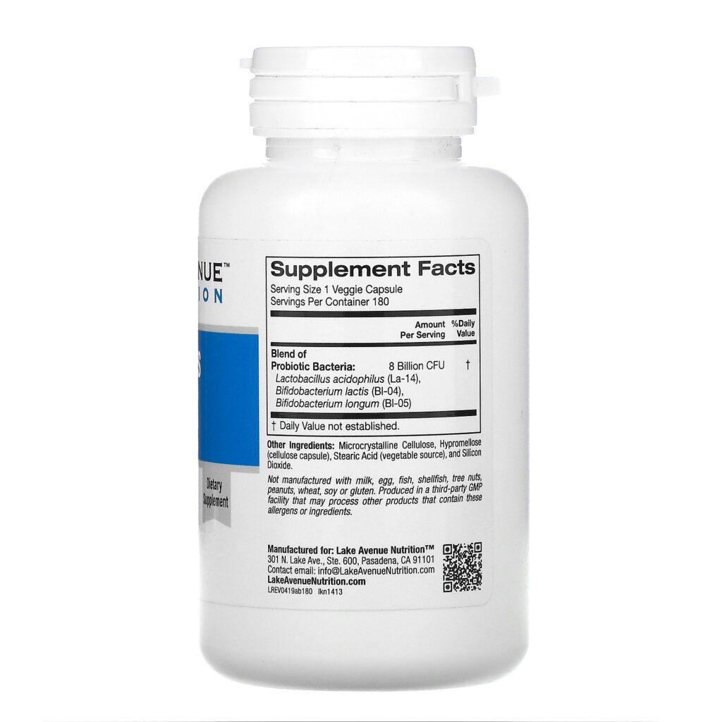 Lake Avenue Nutrition, Acidophilus & Bifidus, Mistura Probiótica, 8 Bilhões de UFCs, 180 Cápsulas Vegetais - Imagem 2