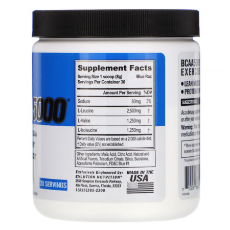 EVLution Nutrition, BCAA 5000, Blue Raz, 8.47 oz (240 g) - Image 2