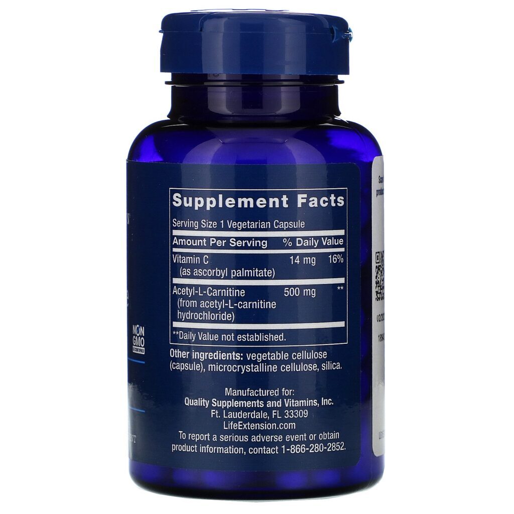 Life Extension, Acetyl-L-Carnitina, 500 mg, 100 Cápsulas Vegetais - Imagem 2