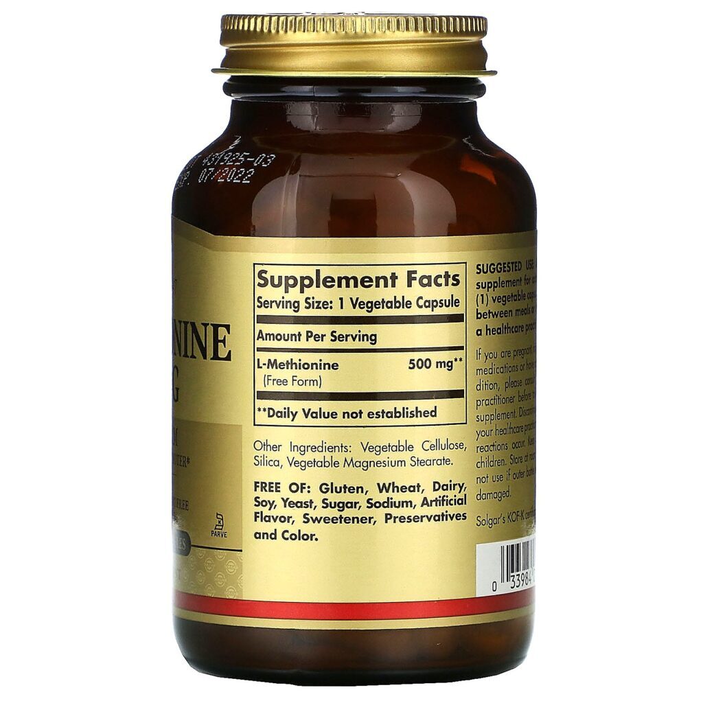 Solgar, L-metionina, 500 mg, 90 Cápsulas Vegetais - Imagem 2