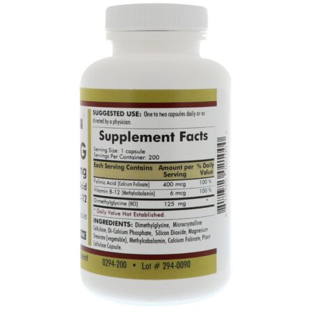 Kirkman Labs, DMG with Folinic Acid & Methyl B-12, 125 mg, 200 Capsules - Image 2