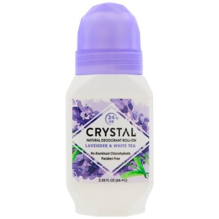 Crystal Body Deodorant, Desodorante Natural Roll-On, Lavanda e Chá Branco, 66 ml (2,25 fl oz)