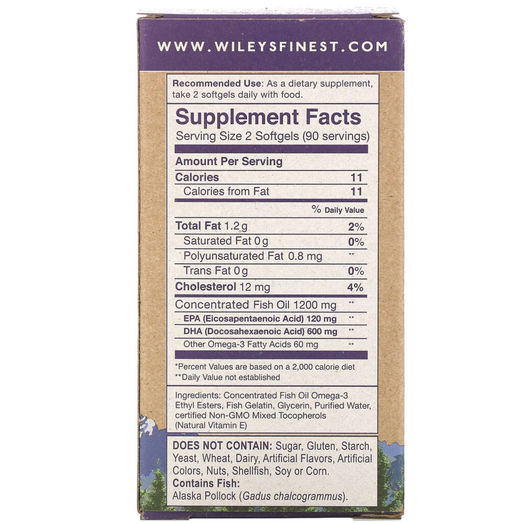 Wiley's Finest, Óleo de Peixe Selvagem do Alasca, DHA Pré-Natal, 600 mg, 180 Cápsulas Softgel de Peixe - Imagem 2