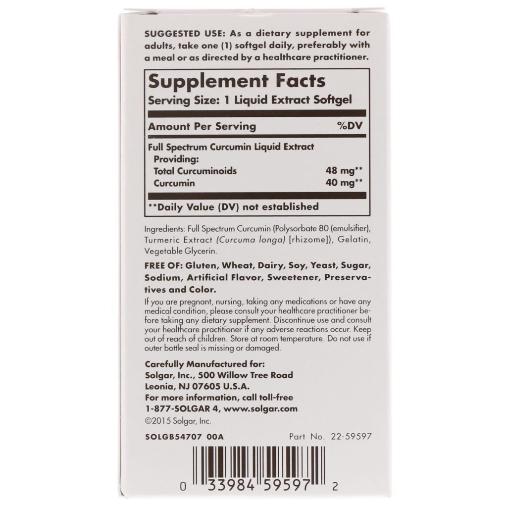 Solgar, Full Spectrum Curcumin, 30 Liquid Extract Softgels - Imagem 2