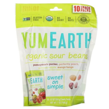 YumEarth, Organic Sour Beans, Sabores Variados, 10 Lanches, 19,8 g (0,7 oz) Cada