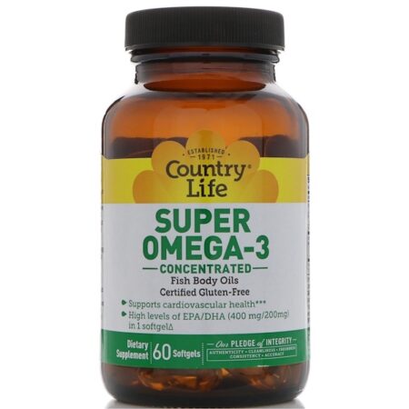 Country Life, Super ômega 3, concentrado, 60 Softgels