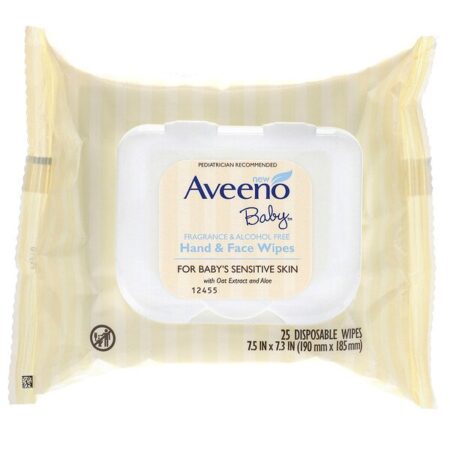 Aveeno, Lenços Umedecidos para Mãos e Rosto do Bebê, 25 Lenços Umedecidos Descartáveis