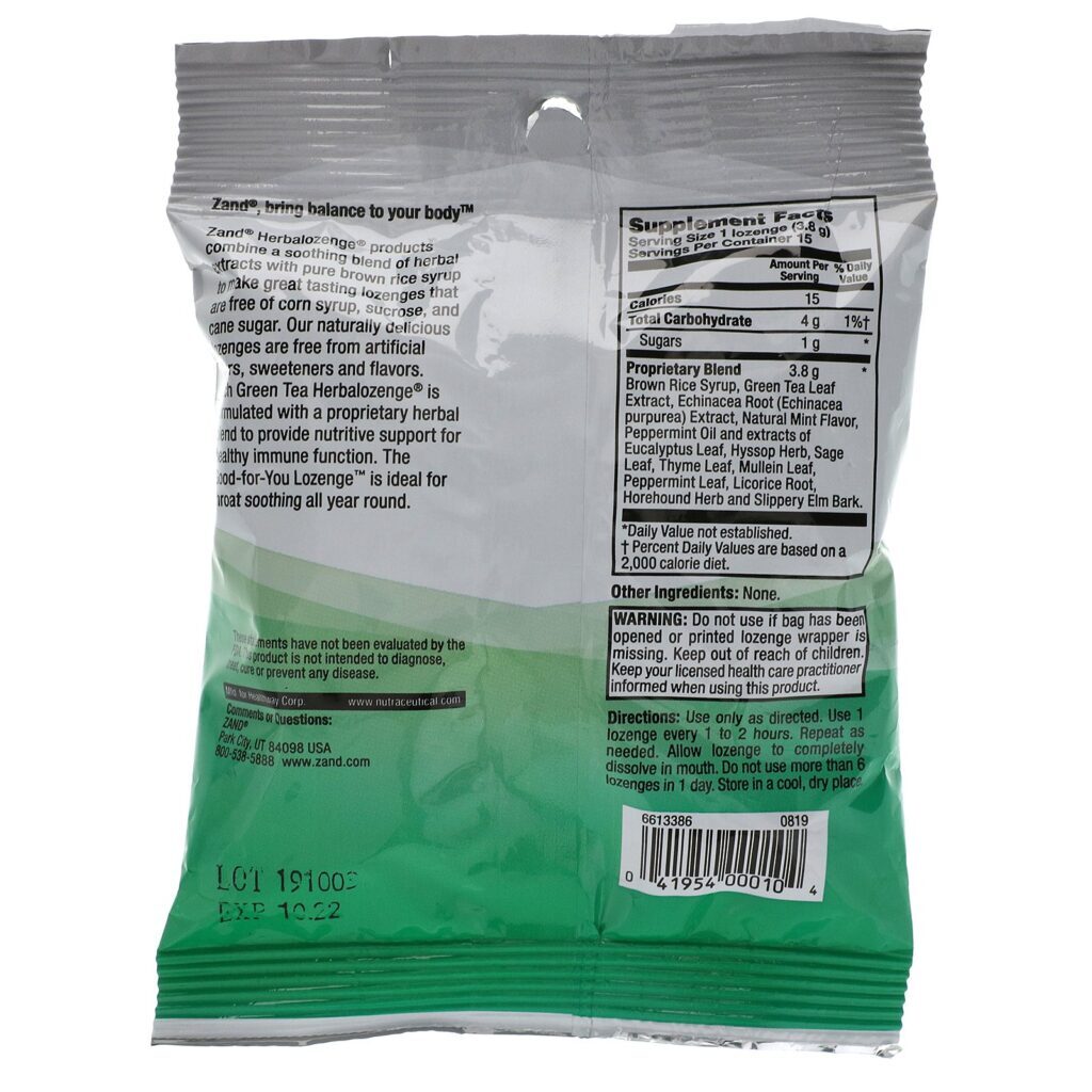 Zand, GreenTea, Herbalozenge, Menta Doce, 15 Pastilhas - Imagem 2