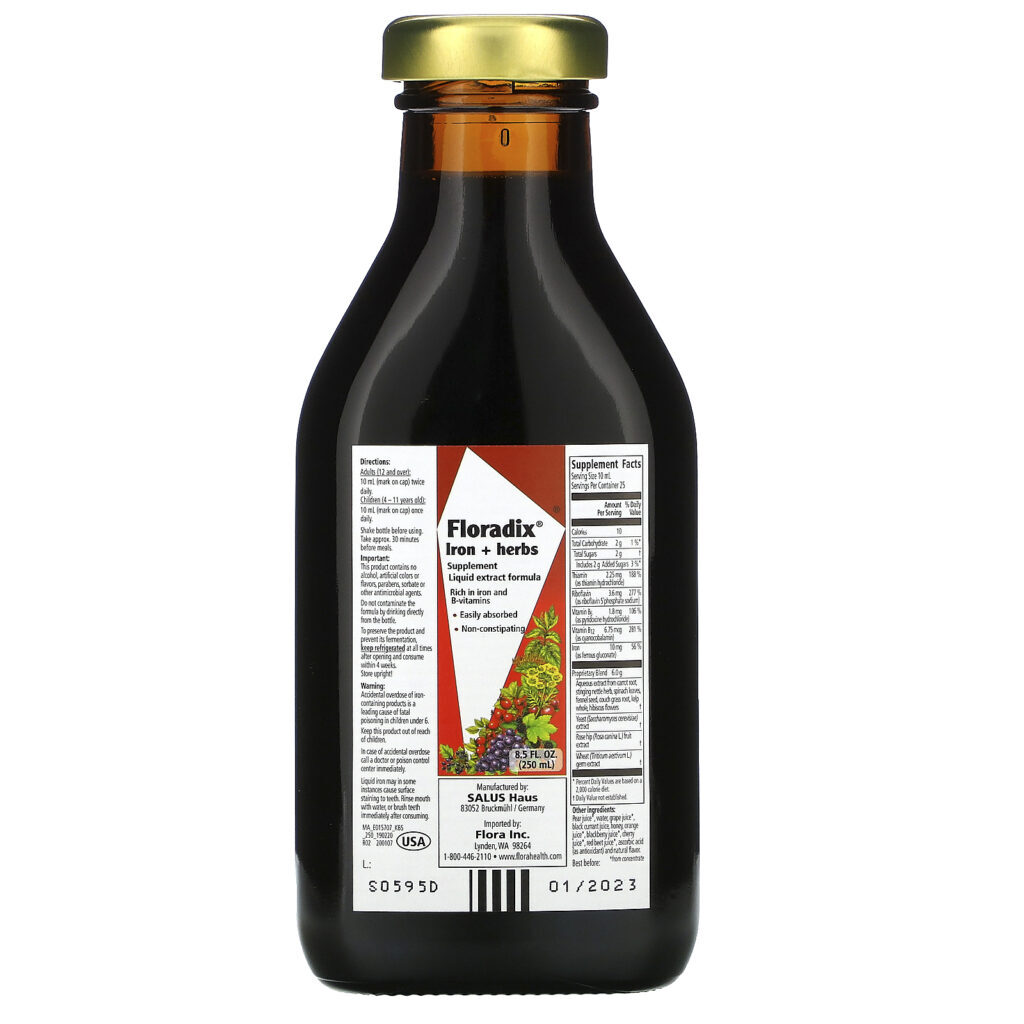 Flora, Floradix, Suplemento para Ferro + Ervas, Fórmula para Extrato Líquido, 250 ml (8,5 fl oz) - Imagem 3