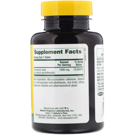 Nature's Plus, Ácido Pantotênico, 1000 mg, 60 Comprimidos - Image 2