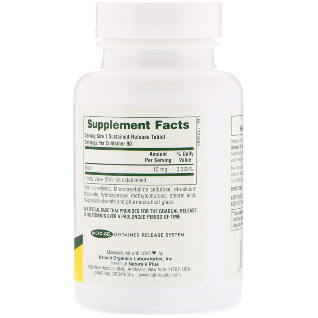 Nature's Plus, Biotina, Liberação Gradual, 90 Comprimidos - Imagem 2