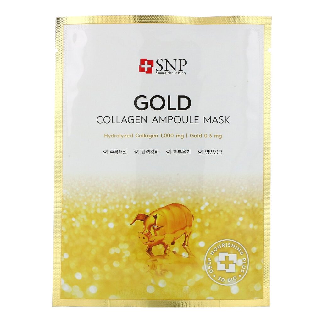 SNP, Máscara de Ampola de Colágeno Dourado, 10 Folhas, 25 ml (0,84 fl oz) Cada - Imagem 3