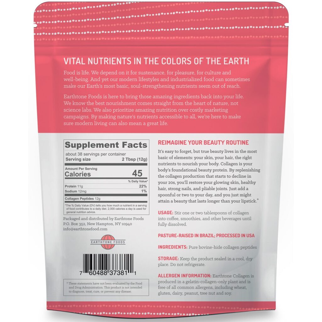 Earthtone Foods, Grass-Fed Collagen Peptides, 16 oz (454 g) - Imagem 2