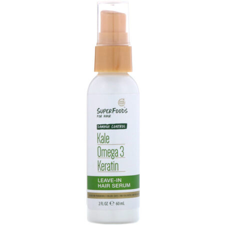 Petal Fresh, Pure, SuperFoods for Hair, Damage Control Leave-In Hair Serum, Kale, Omega 3 & Keratin, 2 fl oz (60 ml)