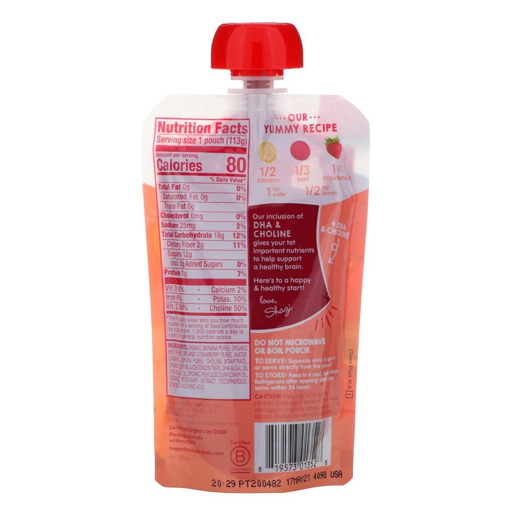 Happy Family Organics, Happy Tot, Super Smart, Fruit & Veggie Blend, Organic Bananas, Beets & Strawberries, Stage 4, 4 oz (113 g) - Imagem 2