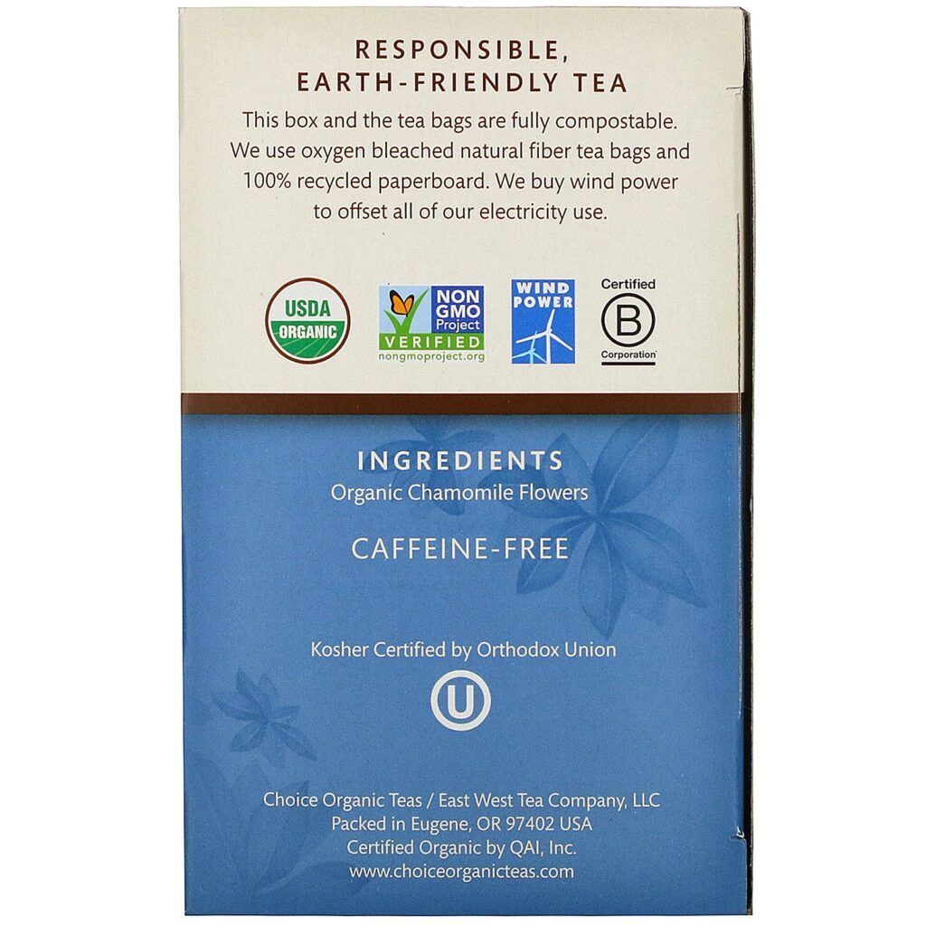 Choice Organic Teas, Herbal Tea, Organic Chamomile, Caffeine-Free, 16 Tea Bags, .50 oz (14 g) - Imagem 2