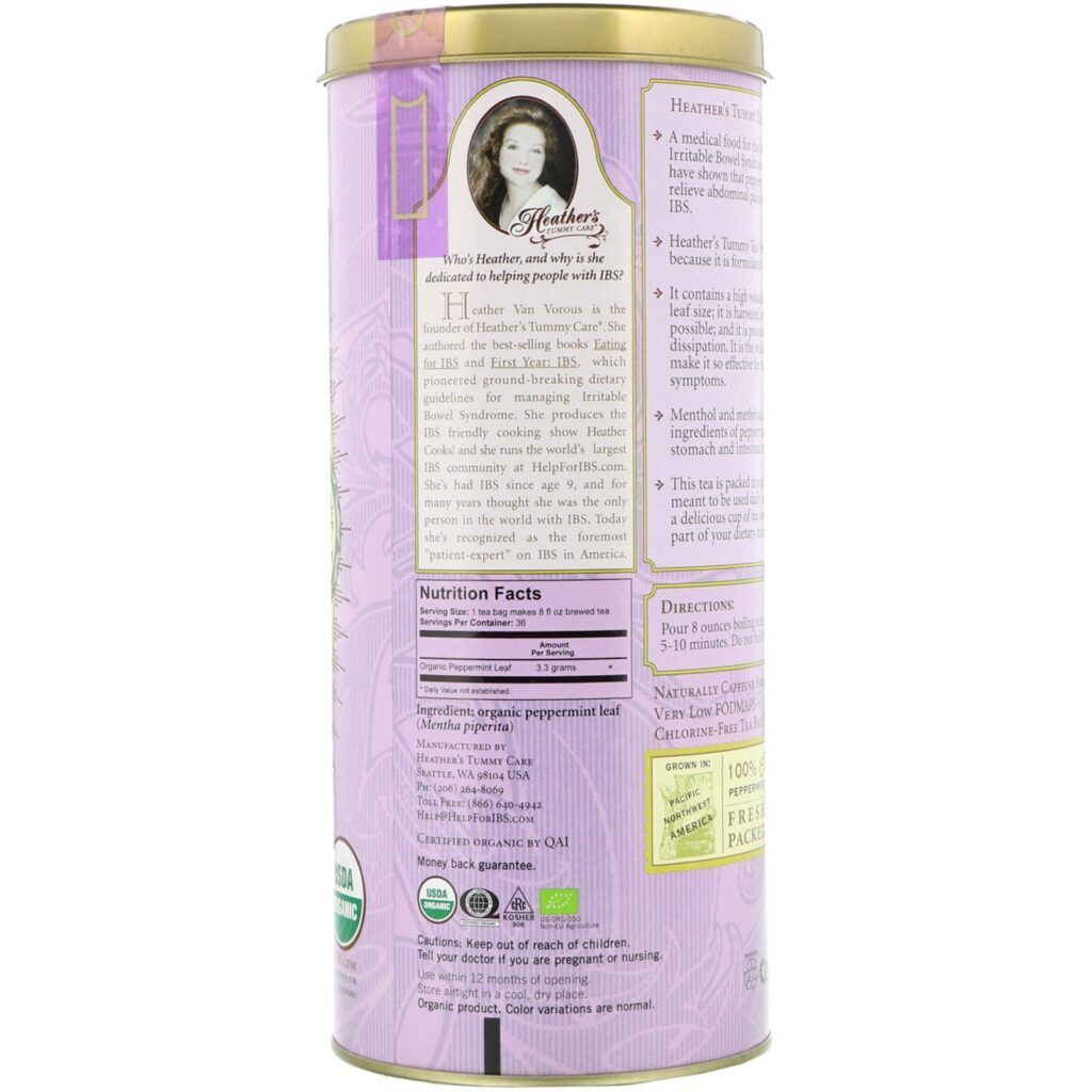 Heather's Tummy Care, Tummy Teas, Organic Peppermint Tea Bags, Caffeine Free, 36 Extra Large Tea Bags, 4.2 oz (120 g) - Imagem 2