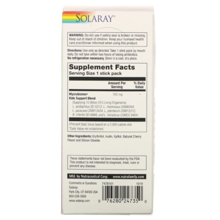 Solaray, Mycrobiome Probiotic, Kids, Immune Support, Natural Cherry Flavor, 10 Billion Live Cultures, 20 Stick Packs - Image 2