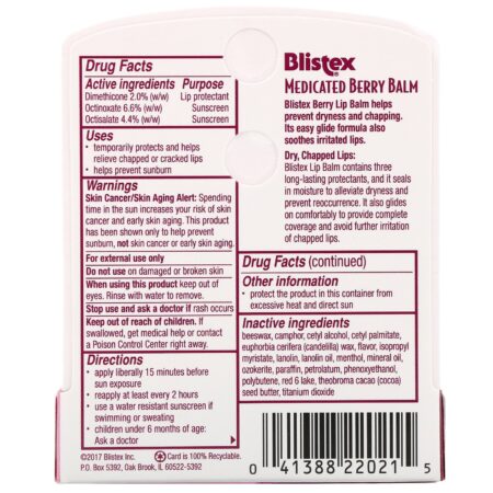 Blistex, Lip Protectant/Sunscreen, SPF 15, Medicated Berry Balm, .15 oz (4.25 g) - Image 3